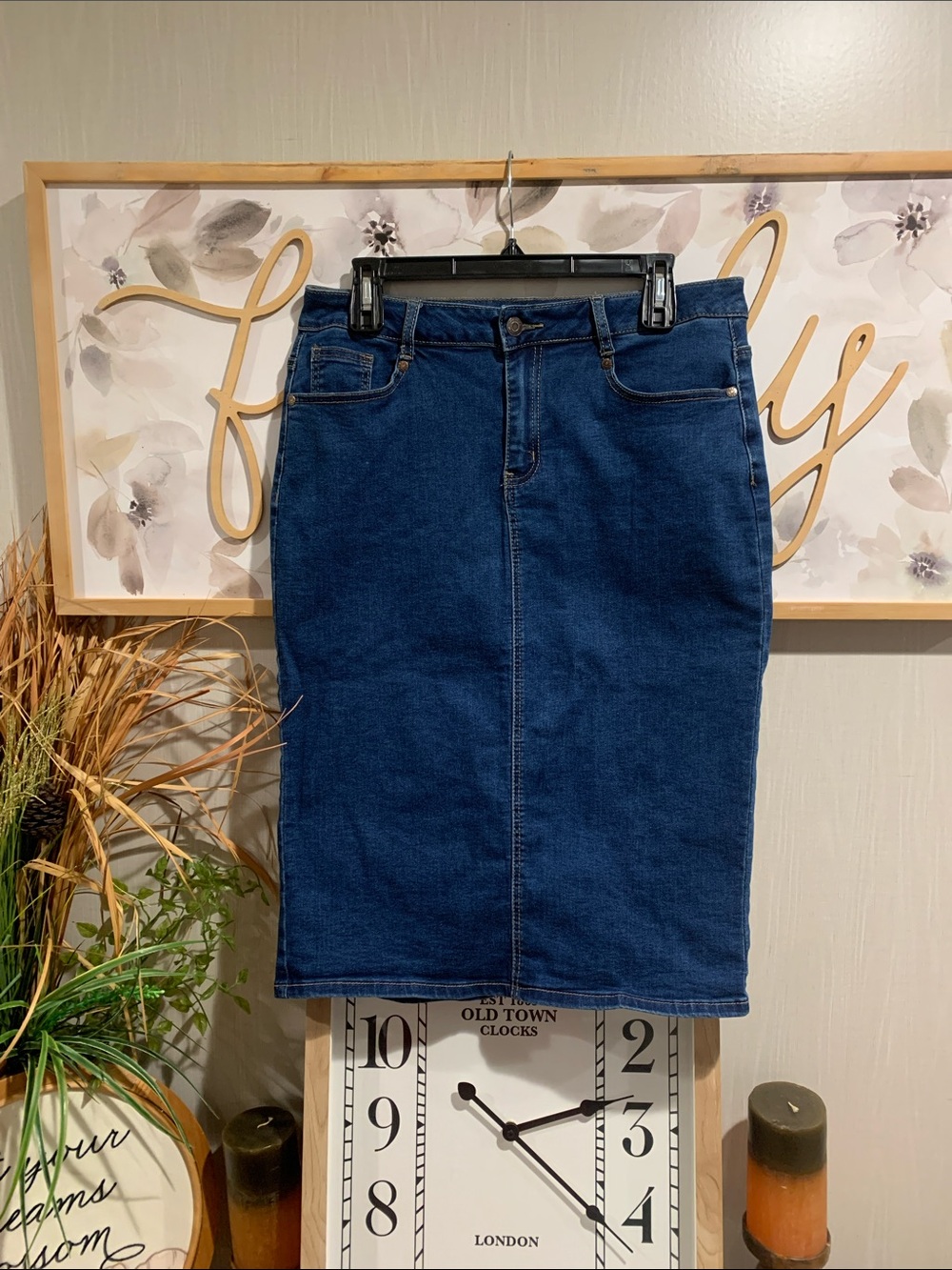 Classic Dark Blue Denim Pencil Skirt